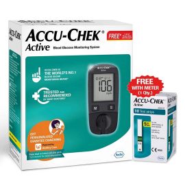 Accu-Chek Active Blood Glucose Meter Kit, Vial of 10 strips free (Multicolor)