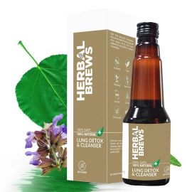 Herbal Brews – Lungs Detox for Smokers, with Mulethi, Tulsi & Natural Plant Extracts – Removes Tar from Lungs and Liver due to Smoke & Air Pollution - 200 ml Syrup (Sugar Free)