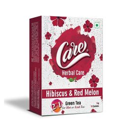 Care 2 in 1 Hot or Iced Hibiscus & Red Melon Green Tea | Delicious & Refreshing Drink with Health Benefits | Lowers Cholesterol | Organic Source of Vitamin C - Sachets by Ban Lab
