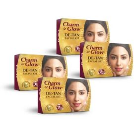 Charm & Glow De-Tan Facial Kit with 5 Steps - Facial for Radiant and Glowing Face by Ban Lab [Combo of 4 Kits]